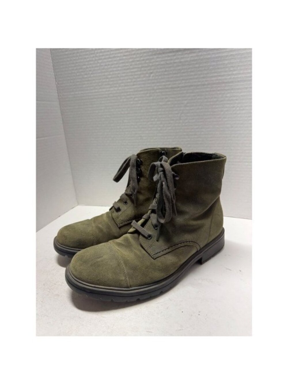 Camper Brutus Olive Green Suede Cap Toe Lace Up Zip Ankle Boots 9.5 EU 40